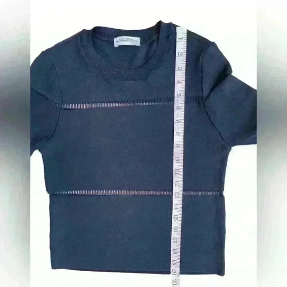 Zara Women’s Premium Denim Collection Knit Mesh Cut Out Sweater Black Size S - Picture 8 of 9